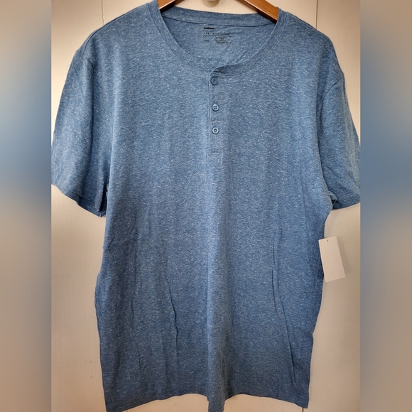 NWT Nordstrom Public Opinion Men's Blue Heather Button Short Sleeve Shirt Sz L - Picture 1 of 3